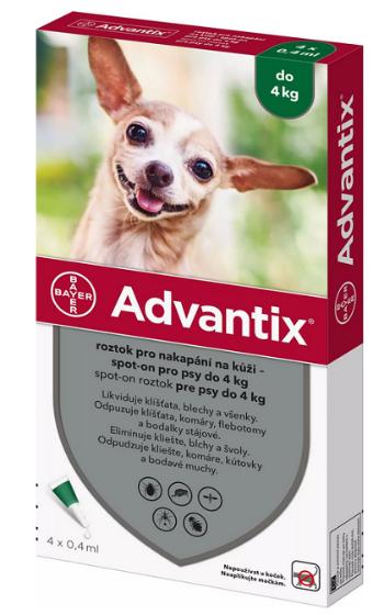 Advantix spot-on 4 x 0,4ml pipeta proti kliešťom a blchám pre psy do 4kg