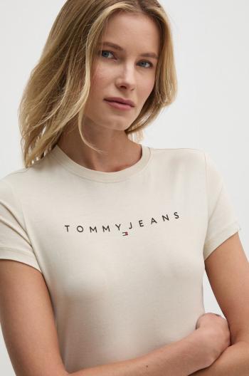 Bavlněné tričko Tommy Jeans béžová barva, DW0DW18398