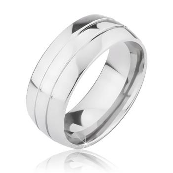 Titánová obrúčka striebornej farby so zaobleným povrchom, tri pruhy - Veľkosť: 64 mm