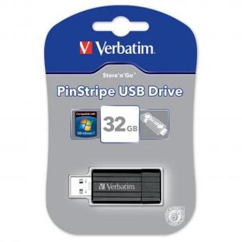 Verbatim USB flash disk, USB 2.0, 32GB, PinStripe, Store N Go, černý, 49064, USB A, s výsuvným konektorem