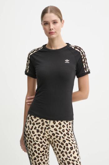 Tričko adidas Originals Leopard 3S Tee černá barva, IW8478