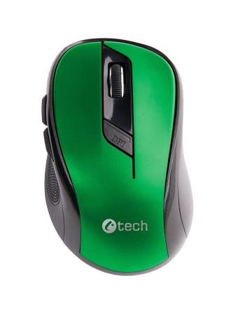 Myš C-TECH WLM-02, černo-zelená, bezdrátová, 1600DPI, 6 tlačítek, USB nano receiver