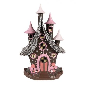 Hnědo-růžová svítící perníková chaloupka Gingerbread House - 16*13*26 cm / 3*AA 6PR4240