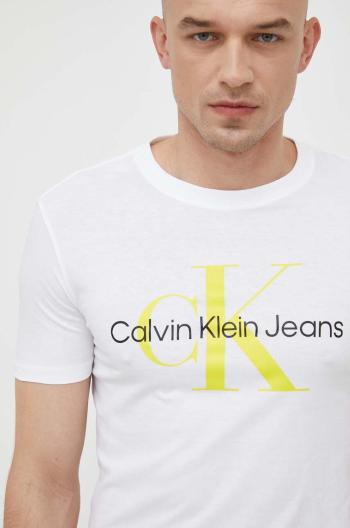 Bavlněné tričko Calvin Klein Jeans bílá barva, s potiskem, J30J320806