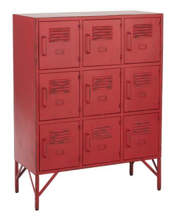 Červená antik kovová komoda s 9ti boxy na nožičkách Matal red - 86*41*114cm 97861