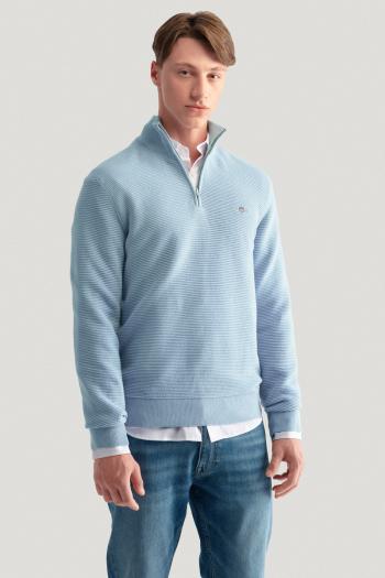 SVETR GANT TEXTURED COTTON H-ZIP STORMY SEA