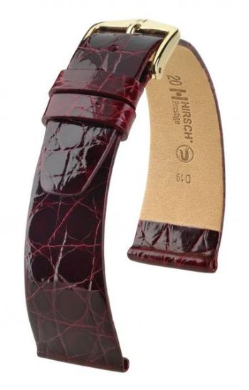 Řemínek Hirsch Prestige Crocodile - vínový - 12 mm - M – Střední délka - 10 mm - Zlatá