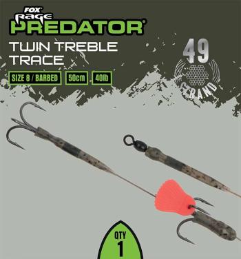 Fox rage predator návazec twin treble trace 52 cm 40 lb - velikost 8