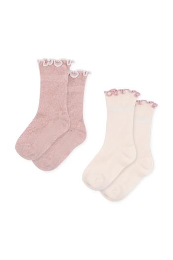 Detské ponožky Konges Sløjd 2 PACK RIB FRILL SOCKS 2-pak ružová farba, KS102240