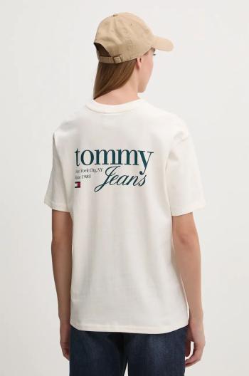 Bavlněné tričko Tommy Jeans béžová barva, DW0DW18786