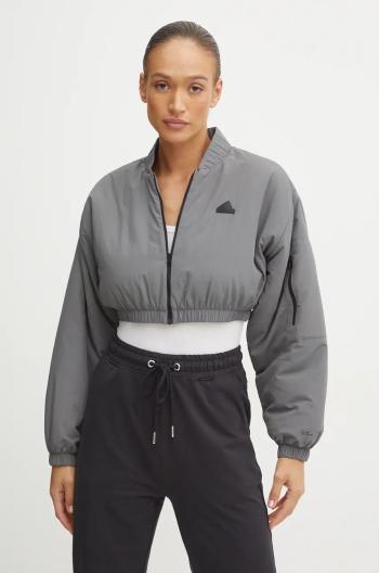 Bunda adidas City Escape dámská, šedá barva, přechodná, oversize, IZ1492