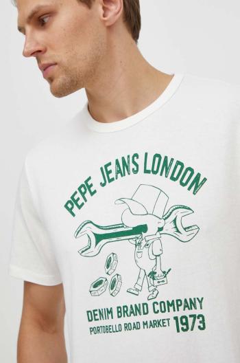 Bavlněné tričko Pepe Jeans CEDRIC bílá barva, s potiskem, PM509389