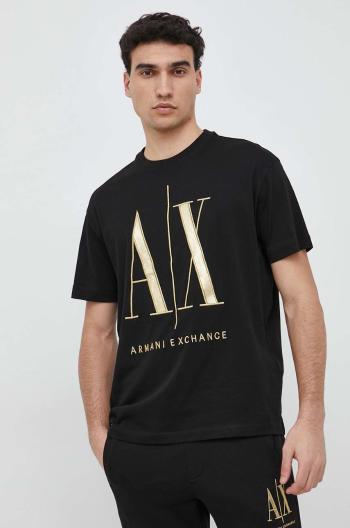 Bavlněné tričko Armani Exchange černá barva, s aplikací, 8NZTPQ ZJH4Z