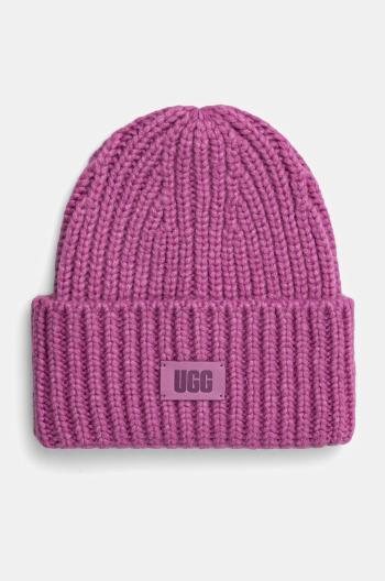 Čepice z vlněné směsi UGG CHUNKY RIB BEANIE růžová barva, z husté pleteniny, 21687