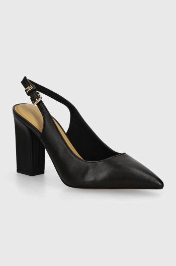 Kožené lodičky Tommy Hilfiger TH BLOCK HIGH HEEL PUMP černá barva, na podpatku, s odkrytou patou, FW0FW08289