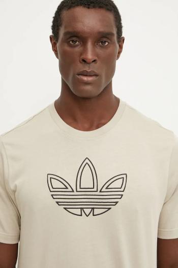 Bavlněné tričko adidas Originals Outline Tee béžová barva, s aplikací, IW5824