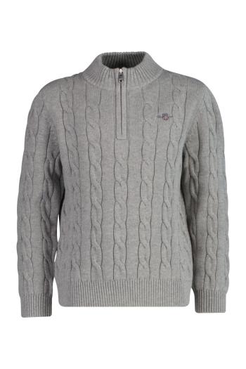 SVETR GANT COTTON CABLE HALF ZIP GREY MELANGE