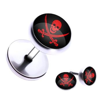 Falošný oceľový plug - lebka a skrížené meče v kruhu