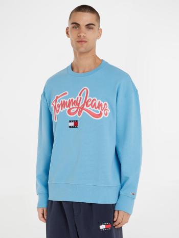 Tommy Jeans College Pop Text Crew Mikina Modrá