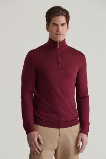 SVETR GANT EXTRAFINE MERINO WOOL HALF ZIP WINE RED