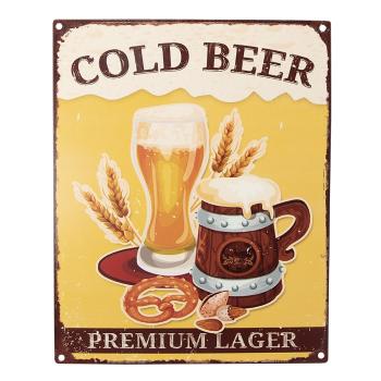 Žlutá antik nástěnná kovová cedule Cold Beer - 20*1*25 cm 6Y5174