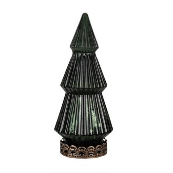 Tmavě zelený skleněný dekorační svítící stromek LED Tree - Ø 13*23 cm  6GL4573GR