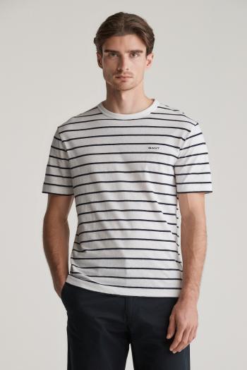 TRIČKO GANT COTTON LINEN STRIPE SS T-SHIRT CREAM