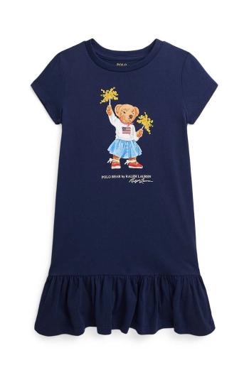 Dětské bavlněné šaty Polo Ralph Lauren tmavomodrá barva, midi, 312953280001