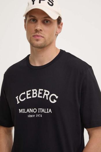 Bavlněné tričko Iceberg černá barva, s potiskem