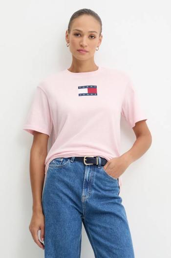 Bavlněné tričko Tommy Jeans růžová barva, DW0DW18796