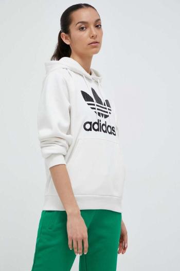 Mikina adidas Originals dámská, bílá barva, s kapucí, s potiskem