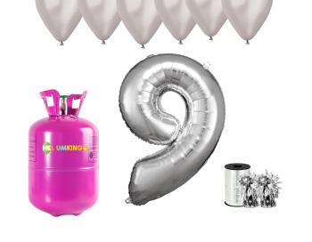 HeliumKing Helium párty set na 9. narozeniny se stříbrnými balónky