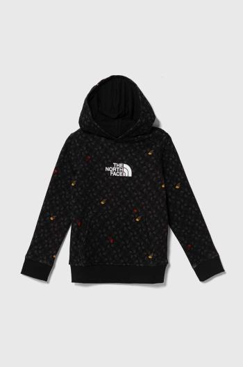 Dětská bavlněná mikina The North Face DREW PEAK LIGHT P/O HOODIE PRINT černá barva, s kapucí, vzorovaná