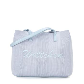Kabelka shopper s prvkami ekokože modrá 100-4Y-400-N