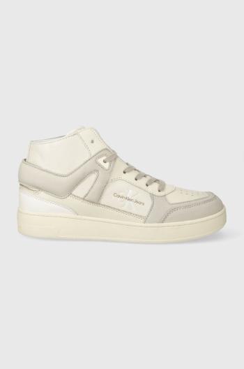 Kožené sneakers boty Calvin Klein Jeans BASKET CUPSOLE MID LTH ML FAD béžová barva, YM0YM00883