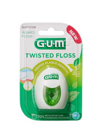 GUM TWISTED FLOSS zubní nit voskovaná s mátou a zeleným čajem, 30 m