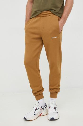 Tepláky Calvin Klein pánské, hnědá barva, hladké, K10K109940