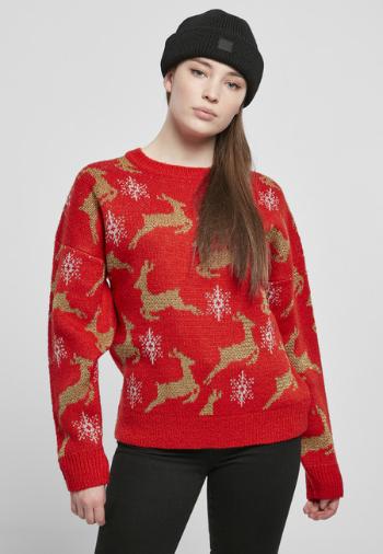 Urban Classics Ladies Oversized Christmas Sweater red/gold - 3XL