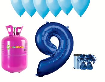 HeliumKing Helium párty set na 9. narozeniny s modrými balónky