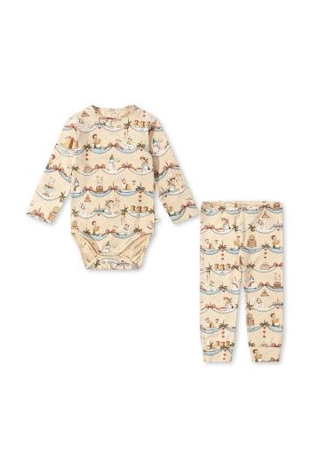 Kojenecká sada Konges Sløjd BASIC BODY/PANTS SET GOTS béžová barva, KS101888