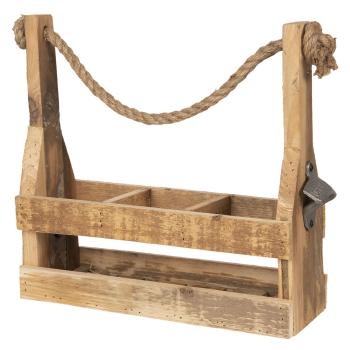 Dřevěná retro bedýnka na 3láhve s otvírákem - 32*11*32 cm 6H1882