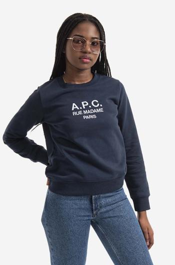 Bavlněná mikina A.P.C. Sweat Tina COEBH-F27561 MARINE dámská, tmavomodrá barva, s aplikací