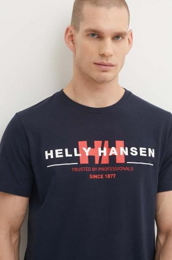 Bavlněné tričko Helly Hansen tmavomodrá barva