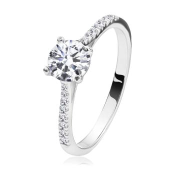 Zásnubný strieborný 925 prsteň - číry zirkón v strede, zirkónové ramená - Veľkosť: 62 mm