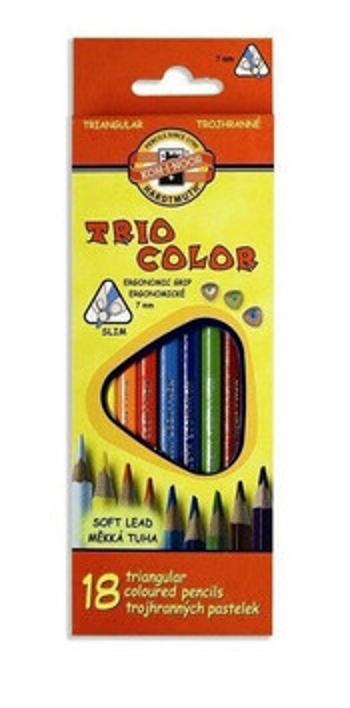 Koh-i-noor pastelky TRIOCOLOR trojhranné tenké (měkká tuha) souprava 18 ks v papírové krabičce