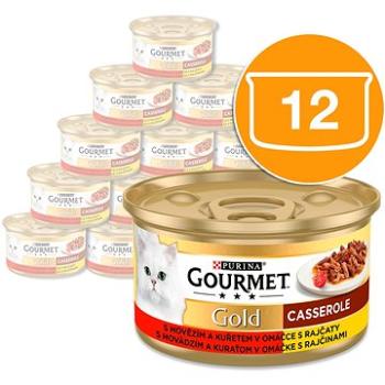 Gourmet gold duš. a gril. kousky v omáčce s hovězím / kuřecím v rajčatové omáčce 12 x 85 g (8445290775337)