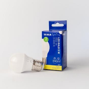 LED izzó Tesla - LED izzó miniglobe BULB E27, 5 W, 230 V, 450 lm, 25000 h, 3000K meleg fehér, 220°