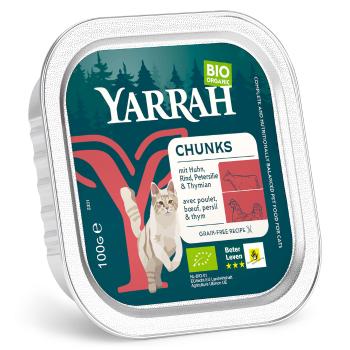 24x100g Yarrah Bio nedves macskatáp- Falatkák: bio csirke, bio marha, bio petrezselyem & bio kakukkfű