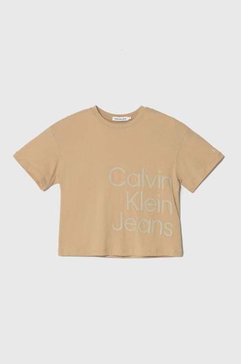 Dětské bavlněné tričko Calvin Klein Jeans béžová barva