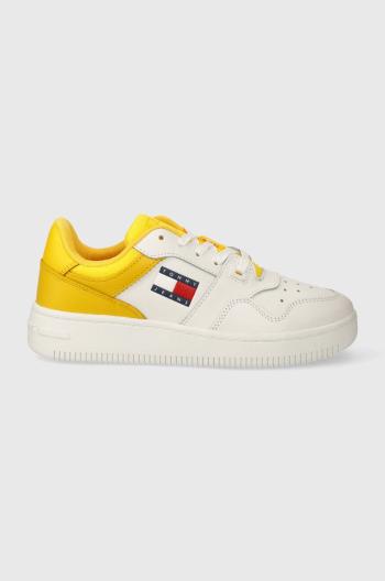 Kožené sneakers boty Tommy Jeans TJW RETRO BASKET ESS žlutá barva, EN0EN02505